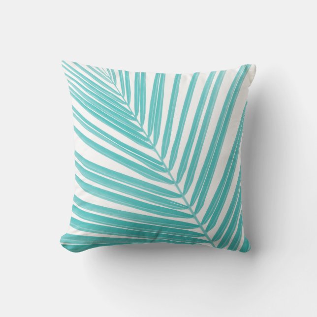 Coussin Rêve en feuille de palme turquoise molle #2 #tropi (Recto)