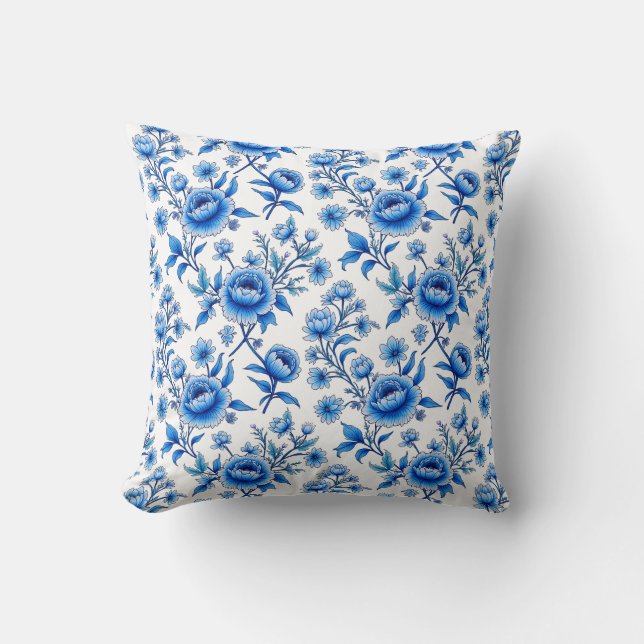 Coussin Rêve Floral Bleu et Blanc (Recto)