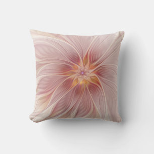 Coussin Rêve floral rose doux Fleur d'art fractal Abstrait