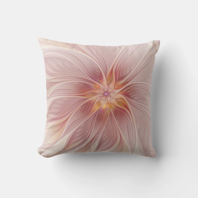 Coussin Rêve floral rose pâle Art fractal abstrait Fleur (Recto)