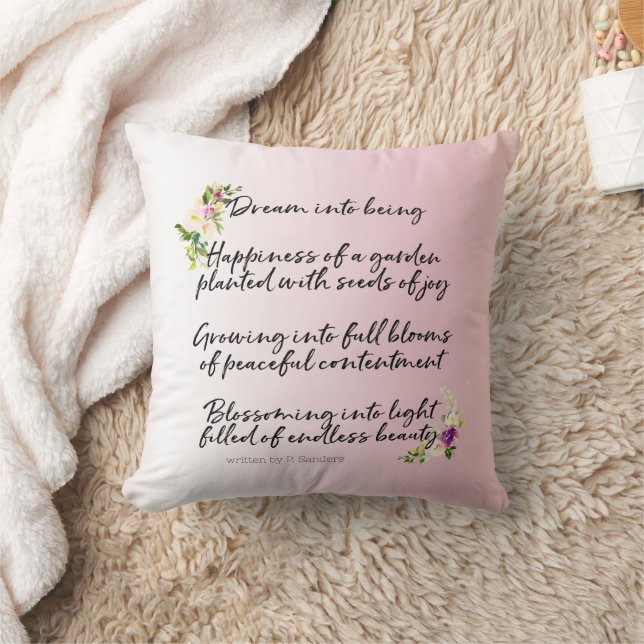 Coussin Rêve Floral Rose Pâle Poème (écrit par moi) (Couverture)