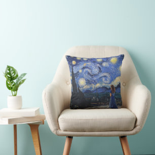 Coussin Rêverie de la Nuit Étoilée : Le Regard d'un Rêveur