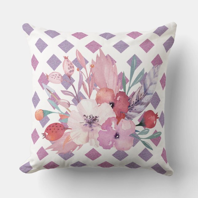 Coussin réversible à la floraison de diamant viole (Recto)