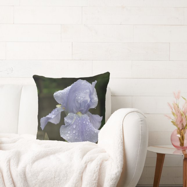 Coussin réversible avec iris bleus et gouttes de p (Canapé)