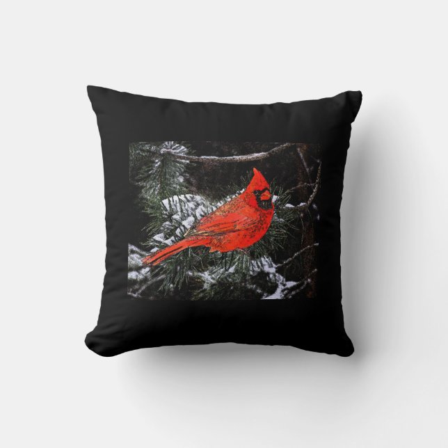 Coussin Réversible cardinal de Noël (noir) (Recto)