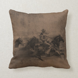 Coussin réversible de cowboy occidental simili
