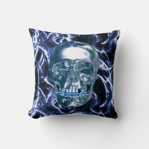 Coussin réversible de crâne bleu électrique Chrome