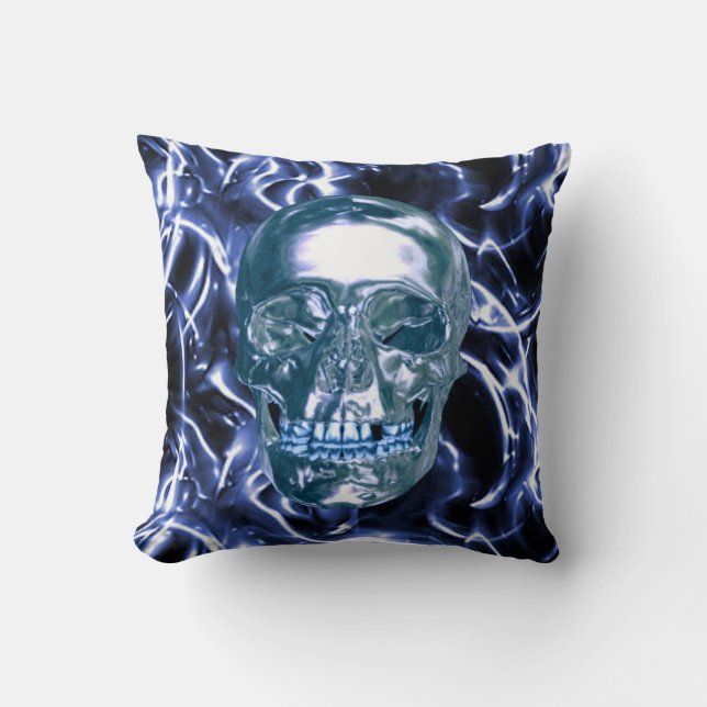 Coussin réversible de crâne bleu électrique Chrome (Recto)