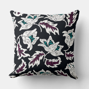 Coussin réversible de la flore noire