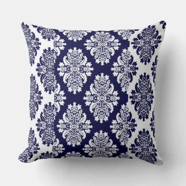 Coussin réversible de Navy Blue Damask. (Recto)