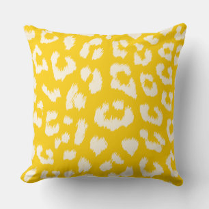 Coussin réversible d'empreinte de léopard de jaune
