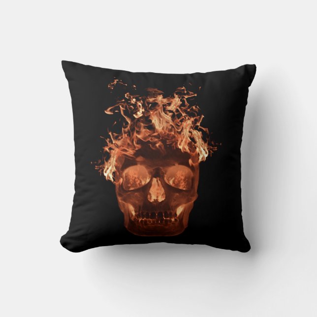 Coussin réversible du crâne flamme orange (Recto)
