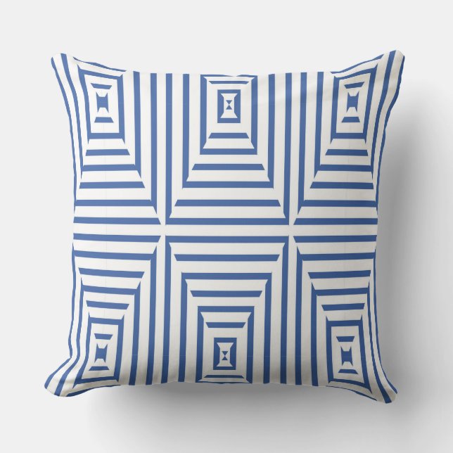 Coussin réversible géométrique à bande bleue (Recto)