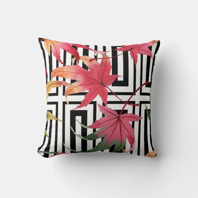 Coussin réversible géométrique feuille aquarelle (Recto)