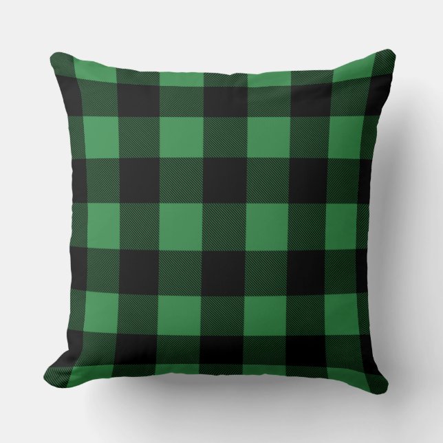 Coussin réversible Plaid Buffalo vert/olive (Recto)
