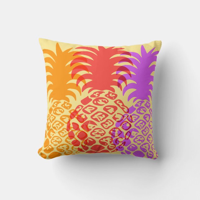 Coussin Réversible tropical hawaïen d'ananas de Momona (Recto)