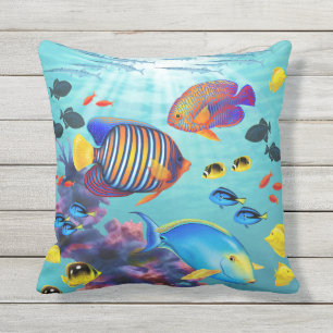 Coussin Réversible tropical hawaïen de poissons de criqu