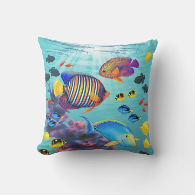 Coussin Réversible tropical hawaïen de poissons de crique (Recto)