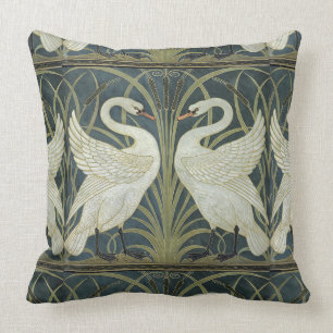Coussin Reversible Vintage Walter Crane Swan Rush et Iris