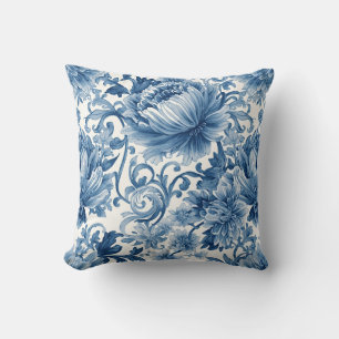 Coussin Rêves bleus   Chinoiserie Florale Aquarelle