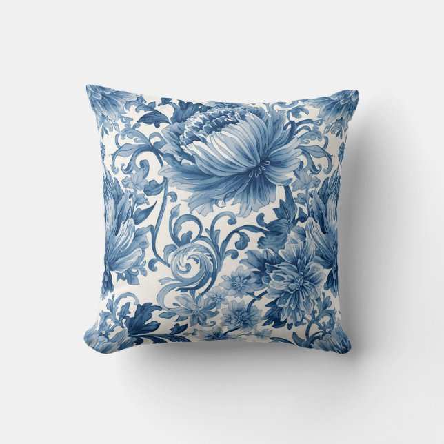 Coussin Rêves bleus | Chinoiserie Florale Aquarelle (Recto)