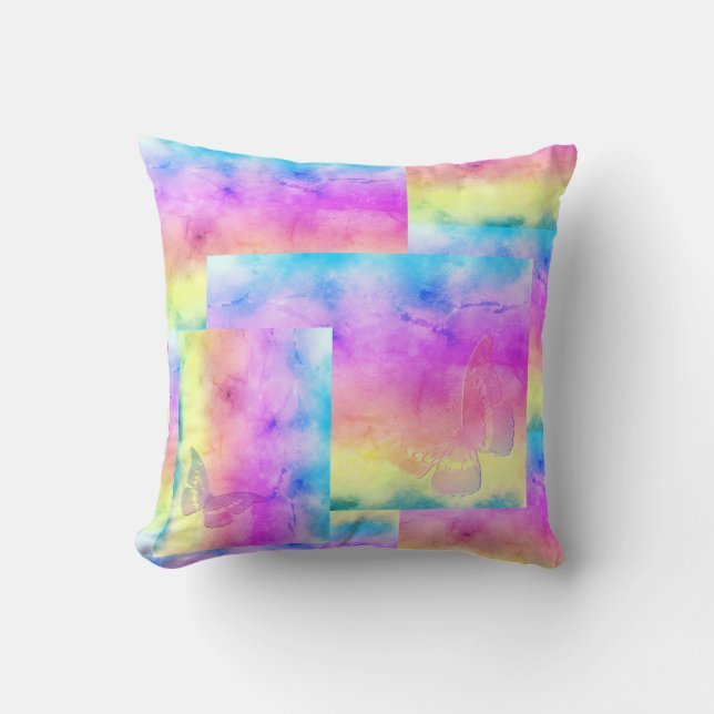 Coussin [Rêves d'aquarelle] Couleurs Papillon Pastel Doux (Recto)