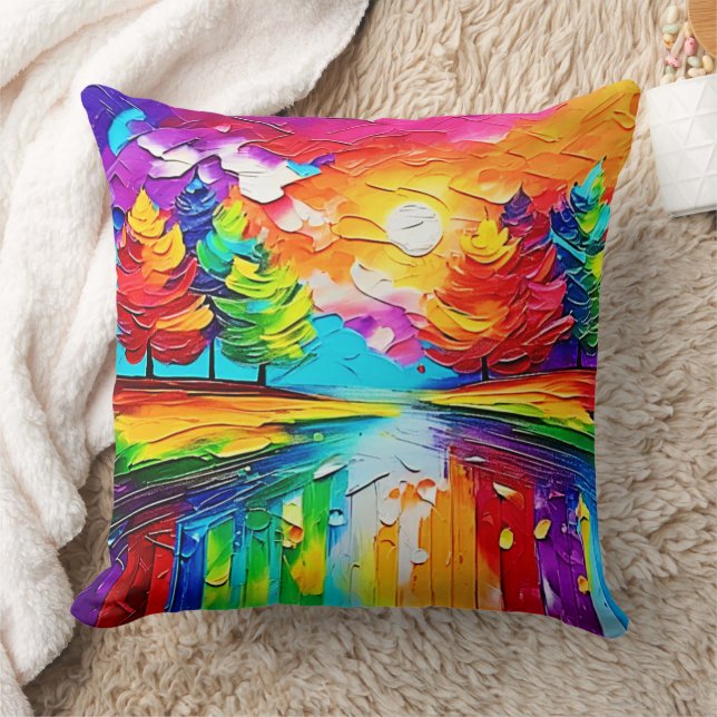 Coussin Rêves de coucher de soleil dans la forêt arc-en-ci (Couverture)