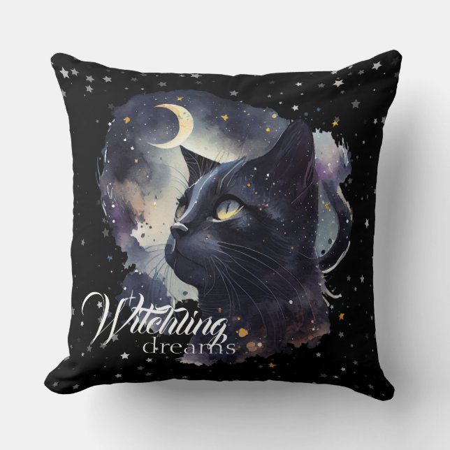 Coussin Rêves de cuisine Chat noir et étoiles (Recto)