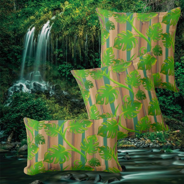 Coussin Rêves de forêt tropicale Philodendron Bambou Tropi (Tropical dreaming)