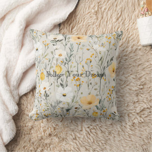 Coussin Rêves de jolies fleurs blanches jaunes