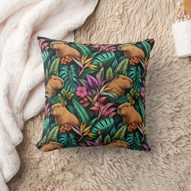 Coussin Rêves de jungle de capybara, motif de surface sans (Couverture)
