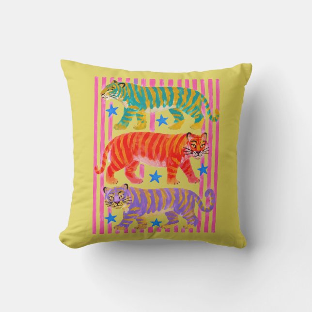 Coussin rêves de tigre arc-en-ciel (Recto)