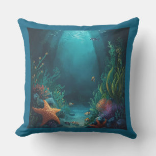 Coussin Rêves d'Océan, Étoiles de Mer Tropicales et Algues