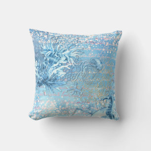 Coussin Rêves d'océan mystique hippocampe méduse bleu sarc