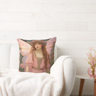 Coussin Rêves Enchanteurs : Un Portrait De Fée Rose Whimsi