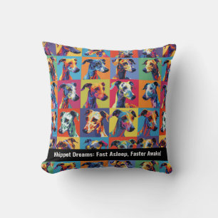 Coussin Rêves Whippet colorés avec texte personnalisé