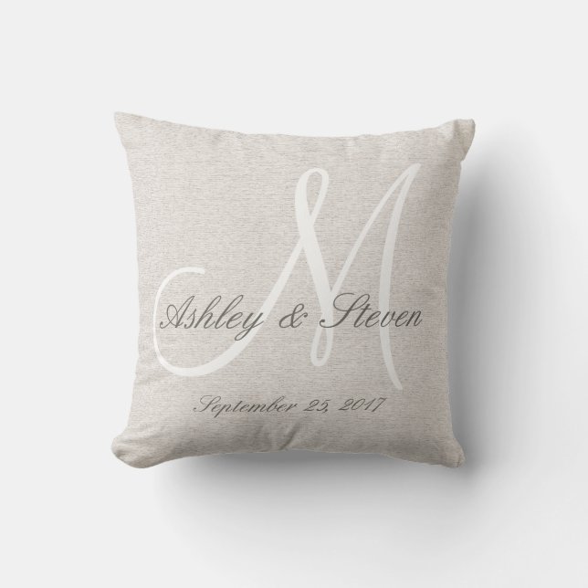 Coussin Revêtement de lin rustique avec Monogramme blanc (Recto)