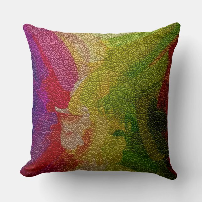 Coussin Revêtement rose et vert en cuir (Recto)