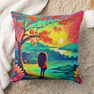 Coussin Rêveur du coucher de soleil au bord de la rivière