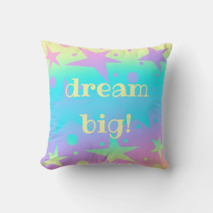 Coussin "Rêvez grand !" Étoiles Et Points Pastel Gradient