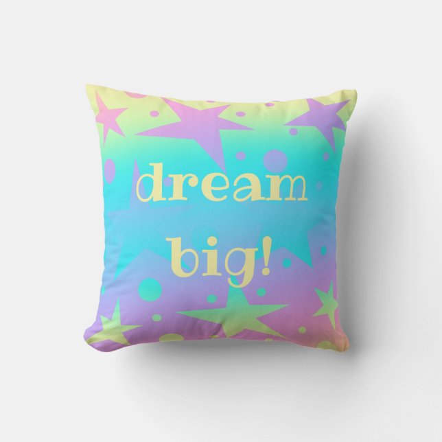 Coussin "Rêvez grand !" Étoiles Et Points Pastel Gradient (Recto)