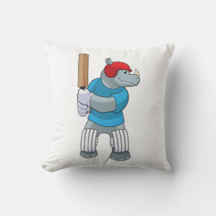 Coussin Rhino au cricket avec chauve-souris de cricket