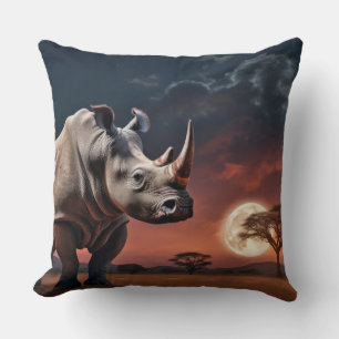 Coussin Rhinoceros Animaux Faune Sauvage Art Coloré
