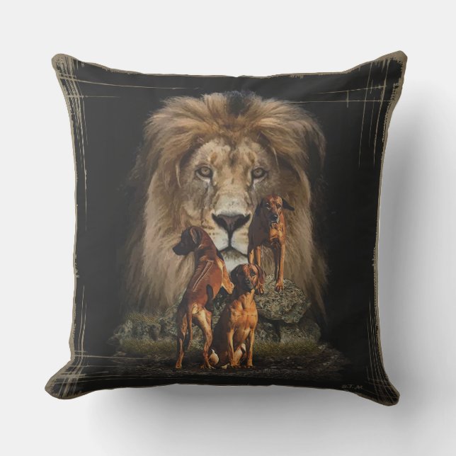 Coussin Rhodesian Ridgeback avec Lion (Recto)
