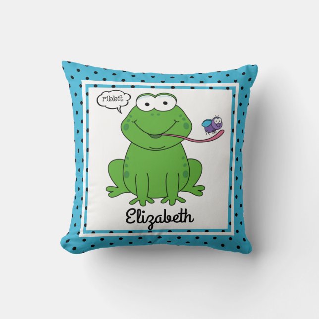 Coussin Ribbit la grenouille, nom personnalisé de W de (Recto)