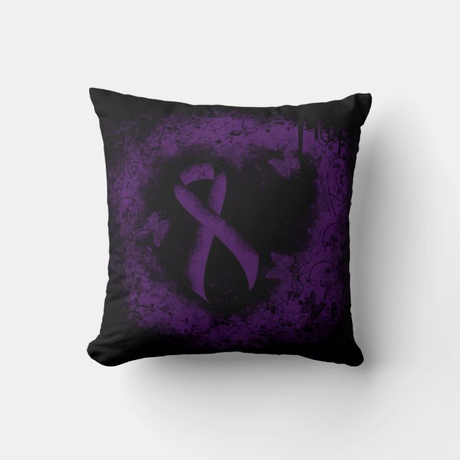 Coussin Ribbon de sensibilisation à la pourpre Coeur de gr (Recto)