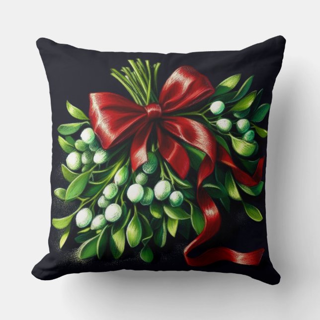 Coussin Ribbon Mistletoe de dessin Pastel de vacances (Recto)