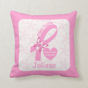 Coussin Ribbon rose Survivant du cancer du sein et frontiè