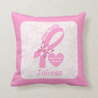 Coussin Ribbon rose Survivant du cancer du sein et frontiè