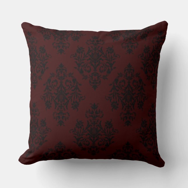 Coussin Rich foncé couleur rouge élégant design Damas (Recto)